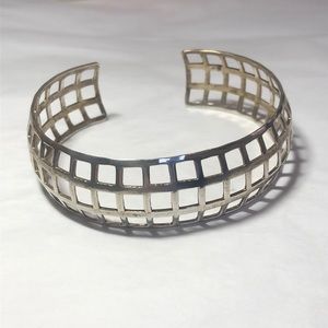 Sterling Domed Grid Cuff Bracelet